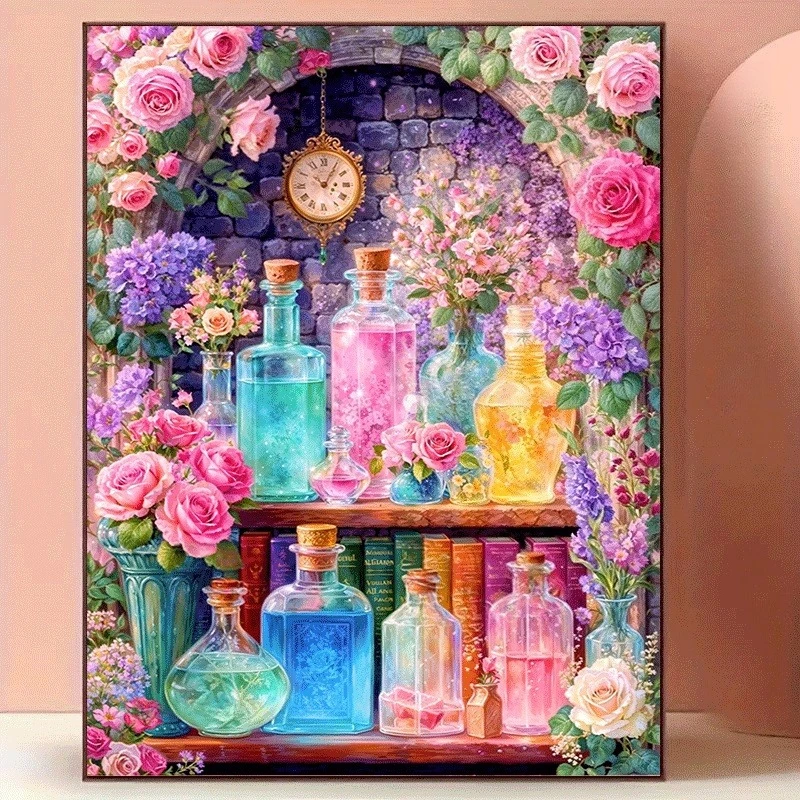 Resin Art Work - لوحة ماسية ملونة بتصميم زهور/كعك/جمال، فن